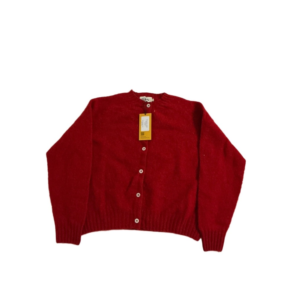 ELWIN ADA Crewneck Cardigan Red 100% Lambswool Size L NWT Made in British Isles